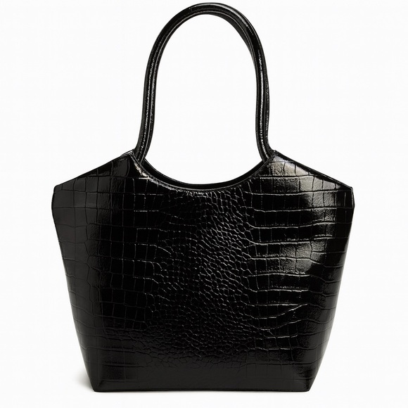Neiman Marcus Handbags - Vintage Neiman Marcus Patent Leather Croc Embossed Tote Bag Black OS